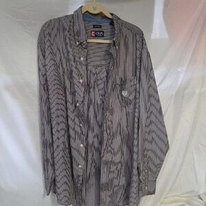 Chaps Men’s Gray & White Vertical Stripe Button-Down Shirt XXL